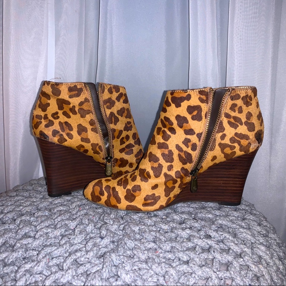 Cheetah Adrienne Vittadini Faux Fur Wedge Booties